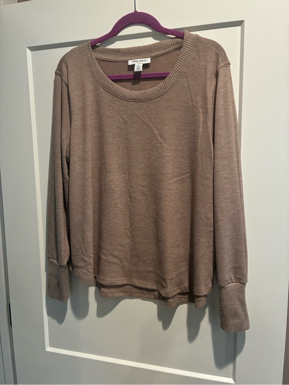 Nine West Taupe Crewneck Long-Sleeve Top